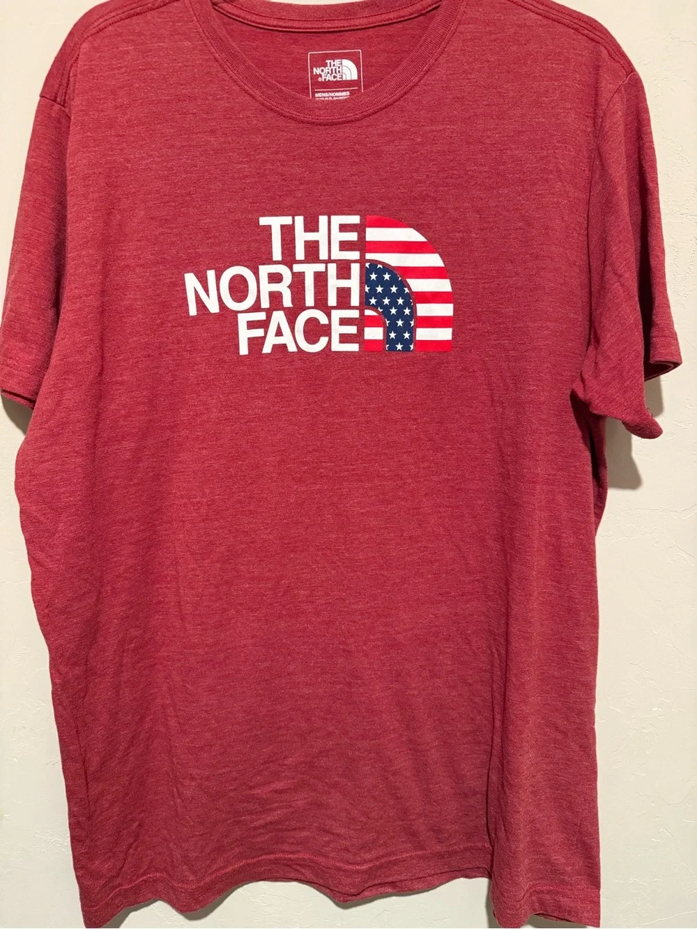 The North Face Red Short-Sleeve Logo Tee with American Flag Accent